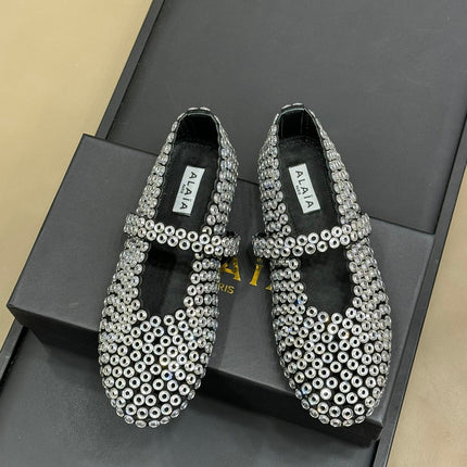 CRYSTAL-EMBELLISHED BALLERINA SHOES WHITE