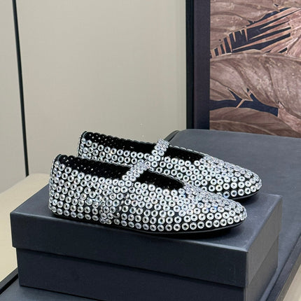 CRYSTAL-EMBELLISHED BALLERINA SHOES WHITE