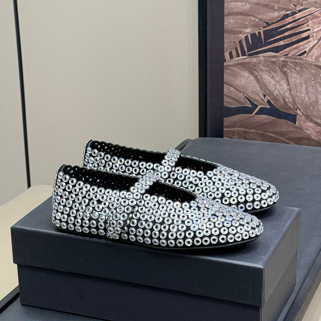 CRYSTAL-EMBELLISHED BALLERINA SHOES WHITE