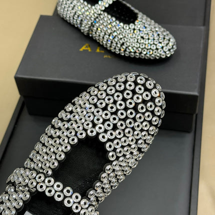 CRYSTAL-EMBELLISHED BALLERINA SHOES WHITE