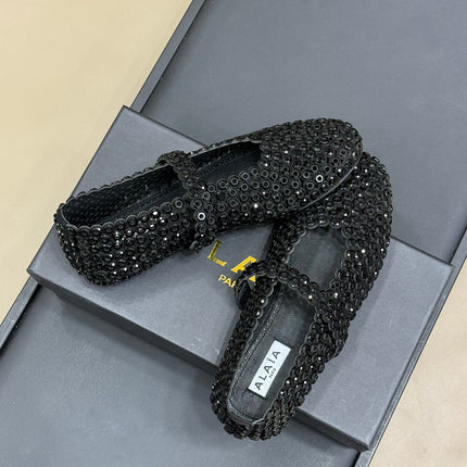CRYSTAL-EMBELLISHED BALLERINA SHOES BLACK