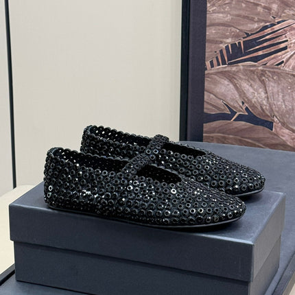 CRYSTAL-EMBELLISHED BALLERINA SHOES BLACK