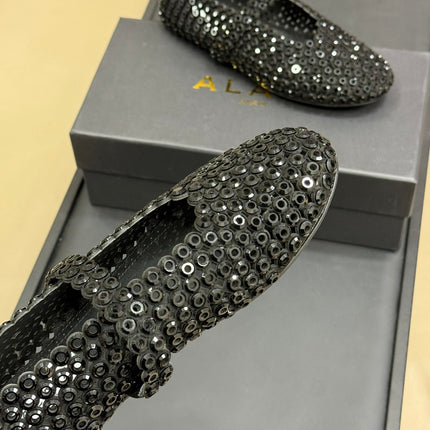 CRYSTAL-EMBELLISHED BALLERINA SHOES BLACK