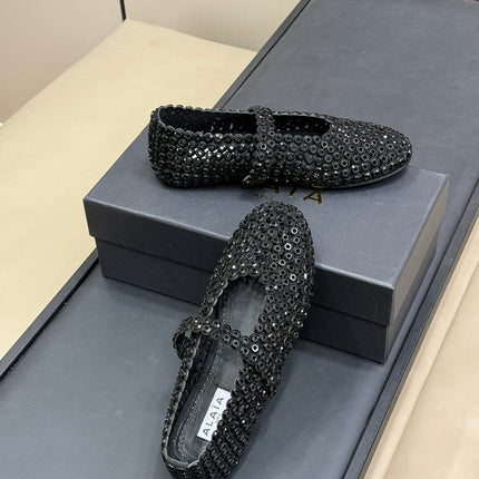 CRYSTAL-EMBELLISHED BALLERINA SHOES BLACK