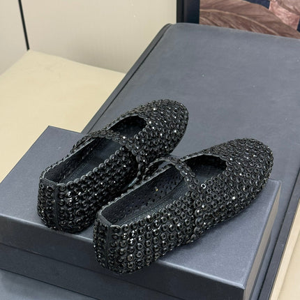 CRYSTAL-EMBELLISHED BALLERINA SHOES BLACK