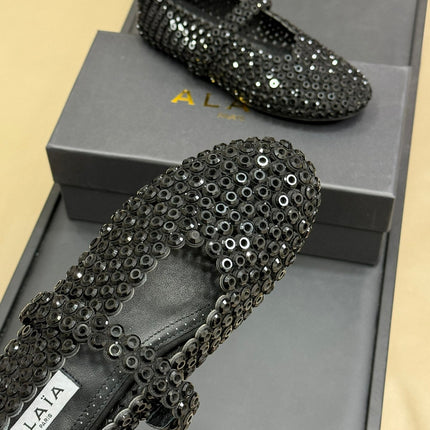 CRYSTAL-EMBELLISHED BALLERINA SHOES BLACK