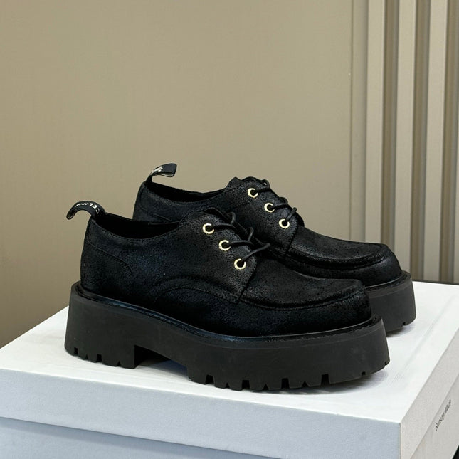 CELINE 25S THICK SOLED LOAFERS IN BLACK CALFSKIN SUEDE