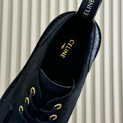 CELINE 25S THICK SOLED LOAFERS IN BLACK CALFSKIN SUEDE