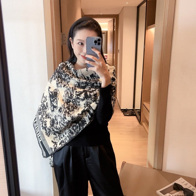 TRIANGLE EDGE SCARF 190 CM IN BLACK MIX WHITE WOOL AND CASHMERE 418535