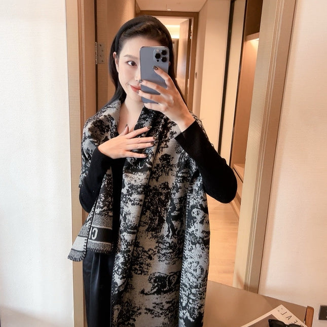 TRIANGLE EDGE SCARF 190 CM IN BLACK MIX WHITE WOOL AND CASHMERE 418535