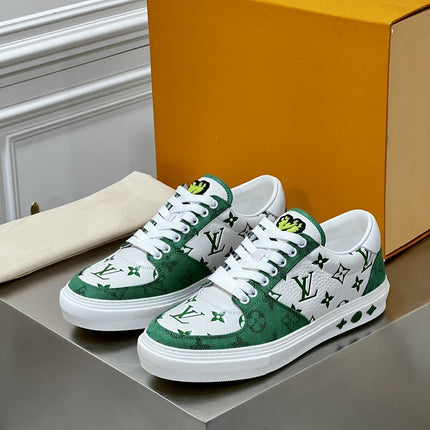 LV MONOGRAM GREEN AND WHITE SNEAKERS