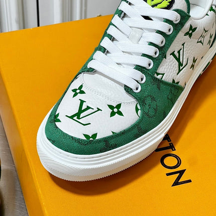 LV MONOGRAM GREEN AND WHITE SNEAKERS