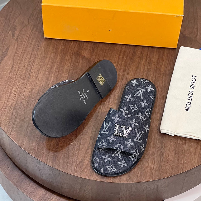 LV OASIS MULE BLACK MONOGRAM DENIM