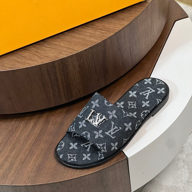 LV OASIS MULE BLACK MONOGRAM DENIM