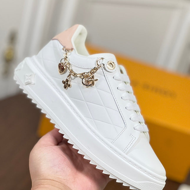 LV TIME OUT SNEAKER WHITE CALFSKIN WITH SIGNATURE CHARMS