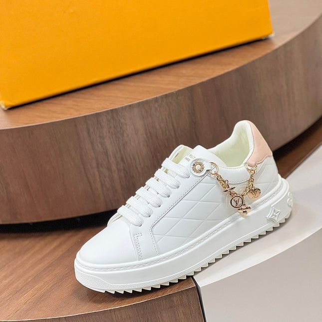 LV TIME OUT SNEAKER WHITE CALFSKIN WITH SIGNATURE CHARMS