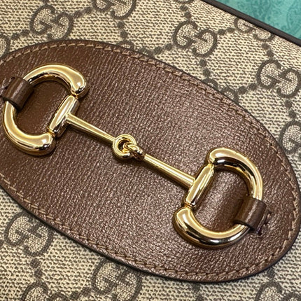 GG 20 HORSEBIT 1955 SMALL BAG IN BEIGE CANVAS AND BROWN CALFSKIN