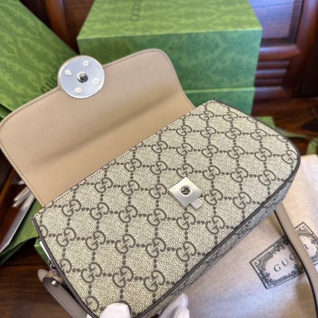 GG MINI 21 CLASSIC SHOULDER BAG IN BEIGE CANVAS