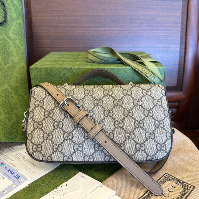 GG MINI 21 CLASSIC SHOULDER BAG IN BEIGE CANVAS
