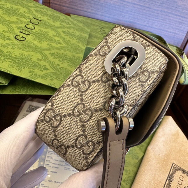 GG MINI 21 CLASSIC SHOULDER BAG IN BEIGE CANVAS