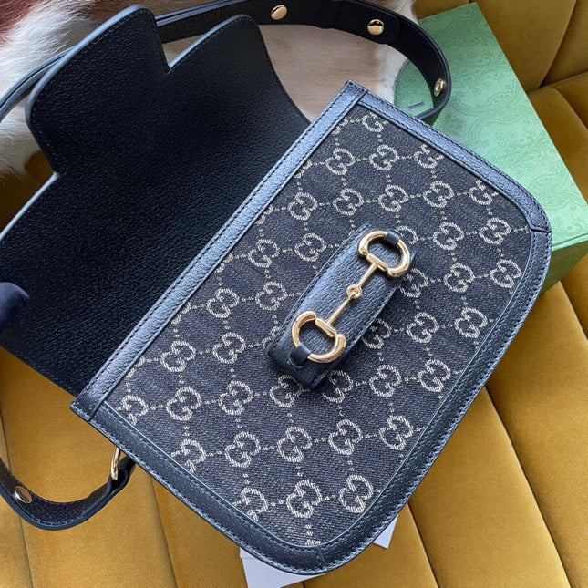 GG HORSEBIT 1955 MINI BAG 25 IN BLACK DENIM