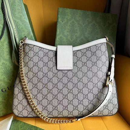 GG PADLOCK 32 SHOULDER BAG BEIGE CANVAS AND WHITE CALFSKIN