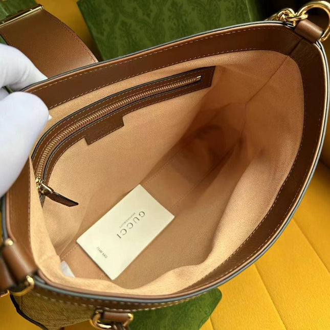 GG PADLOCK 32 SHOULDER BAG BEIGE CANVAS AND BROWN CALFSKIN