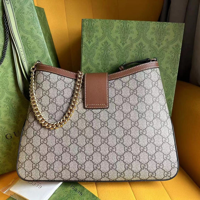 GG PADLOCK 32 SHOULDER BAG BEIGE CANVAS AND BROWN CALFSKIN