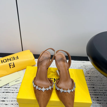 FENDI CRYSTAL HIGH-HEELED SLINGBACK 7 CM IN BRONZE BROWN SUEDE