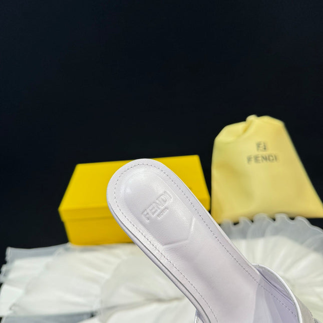 FENDI MEDIUM-HEELED 55 MM MULE IN WHITE LAMBSKIN WITH GOLD HARDWARE