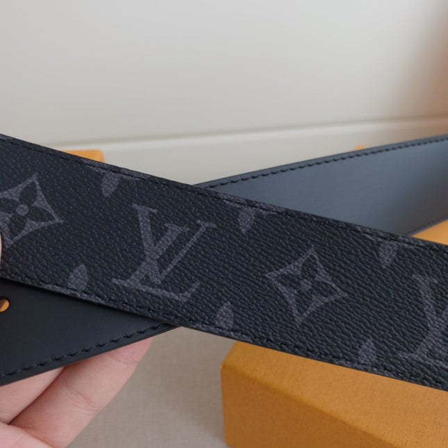 BELT 40MM REVERSIBLE IN BLACK TAURILLON CALFSKIN GREY LOGO AND SILVER BUCKLE