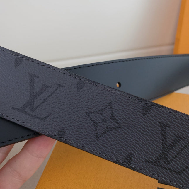 BELT 40MM IN GREY TAURILLON CALFSKIN WITH LOGO PRINT AND SILVER BUCKLE WITH ROUND LOGO CENTER