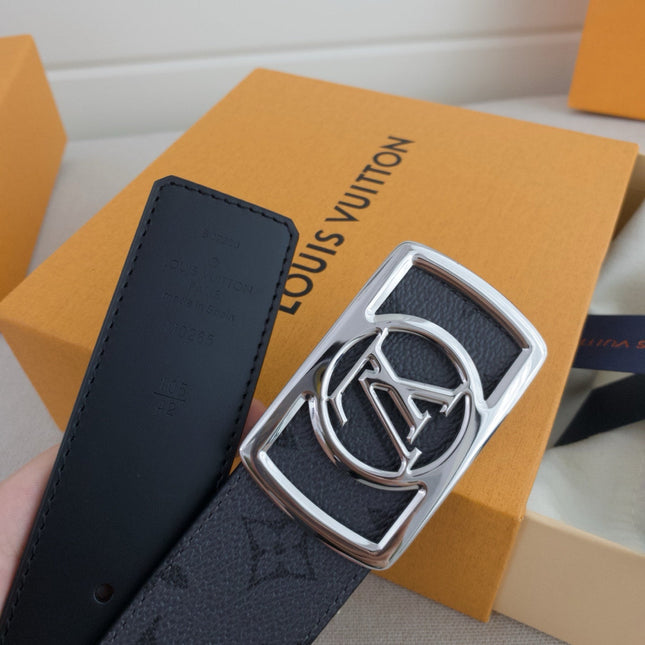 BELT 40MM IN GREY TAURILLON CALFSKIN WITH LOGO PRINT AND SILVER BUCKLE WITH ROUND LOGO CENTER