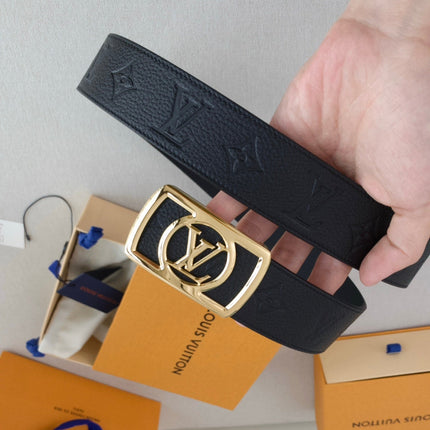 BELT 40MM IN BLACK TAURILLON CALFSKIN WITH EMBOSSED LOGO AND GOLD BUCKLE WITH ROUND LOGO CENTER