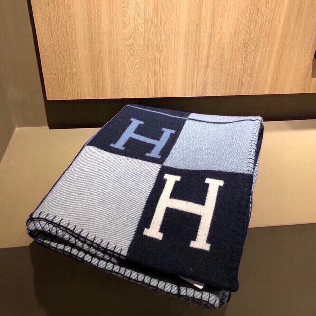 AVALON III THROW BLANKET 175 CM IN NAVY BLUE WOOL AND CASHMERE 351741