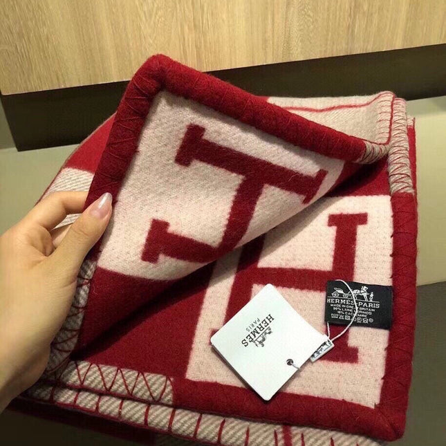 AVALON III THROW BLANKET 175 CM IN CHERRY RED WOOL AND CASHMERE 351743
