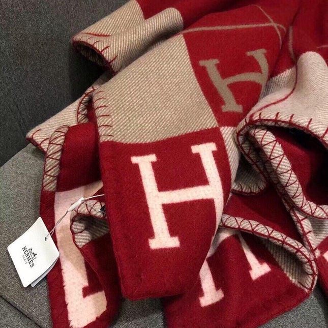 AVALON III THROW BLANKET 175 CM IN CHERRY RED WOOL AND CASHMERE 351743