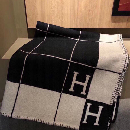 AVALON III THROW BLANKET 175 CM IN BLACK WOOL AND CASHMERE 351744