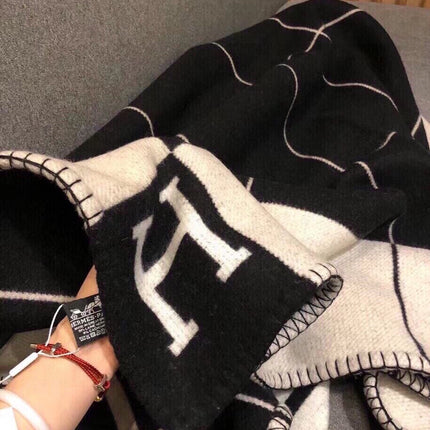 AVALON III THROW BLANKET 175 CM IN BLACK WOOL AND CASHMERE 351744