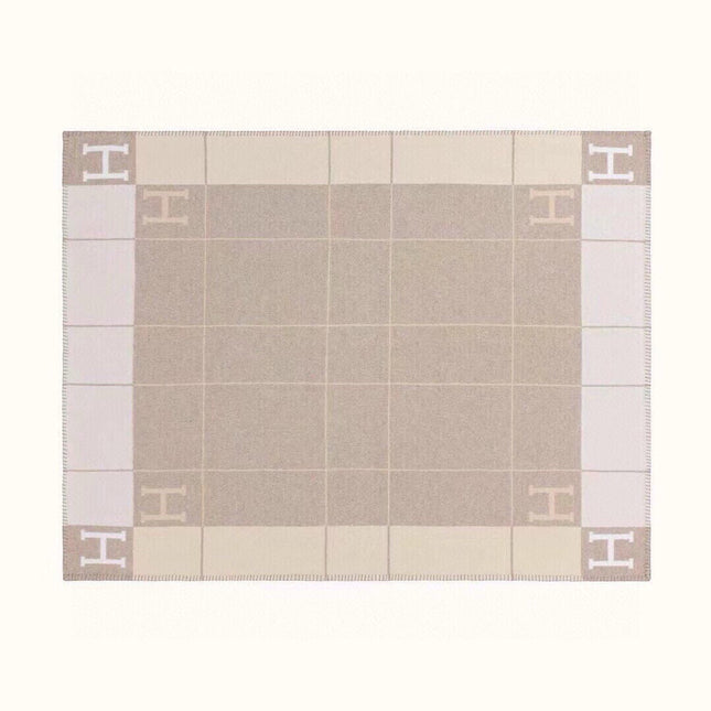 AVALON III THROW BLANKET 175 CM IN KHAKI BROWN WOOL AND CASHMERE 351745