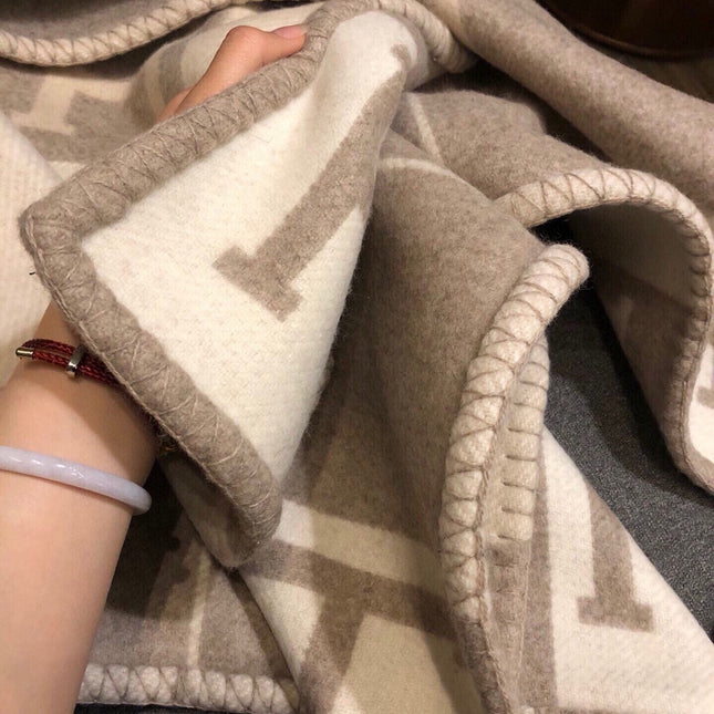 AVALON III THROW BLANKET 175 CM IN KHAKI BROWN WOOL AND CASHMERE 351745