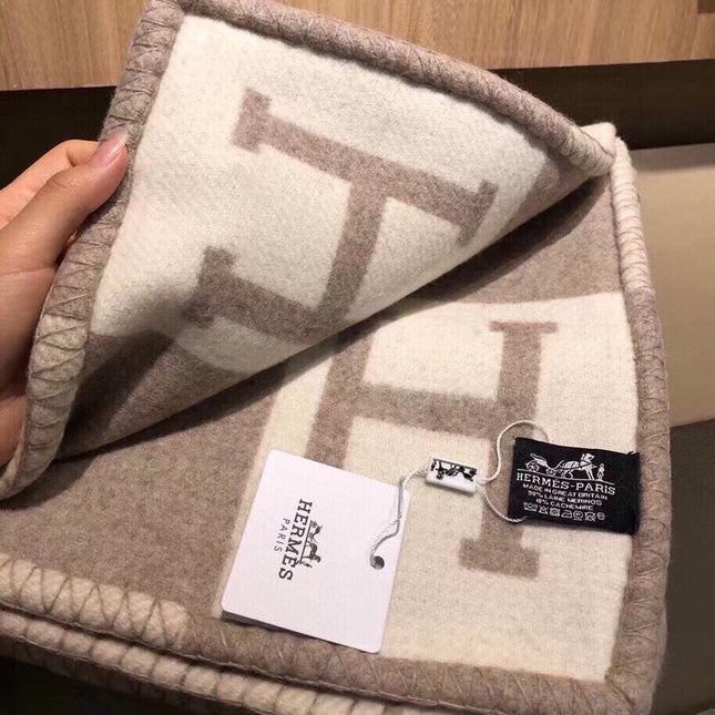 AVALON III THROW BLANKET 175 CM IN KHAKI BROWN WOOL AND CASHMERE 351745