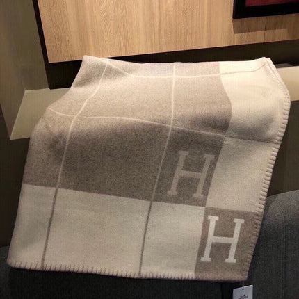 AVALON III THROW BLANKET 175 CM IN KHAKI BROWN WOOL AND CASHMERE 351745