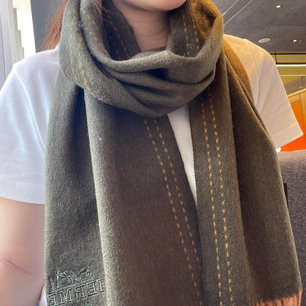 SCARF 180CM OLIVE GREEN CASHMERE