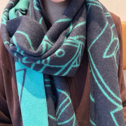 CASAQUE ENTRELACS EQUESTRES 190 CM SCARF IN PERSLAN GREEN CASHMERE