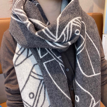 CASAQUE ENTRELACS EQUESTRES 190 CM SCARF IN SHADOW GRAY CASHMERE