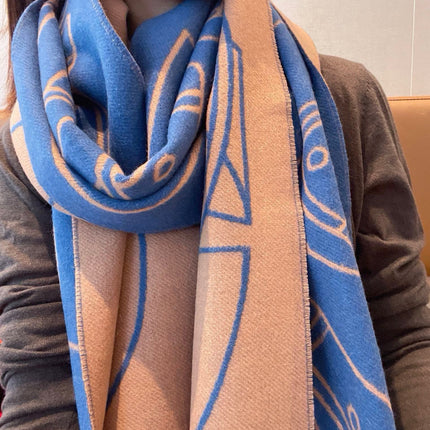 CASAQUE ENTRELACS EQUESTRES 190 CM SCARF IN AZURE BLUE CASHMERE