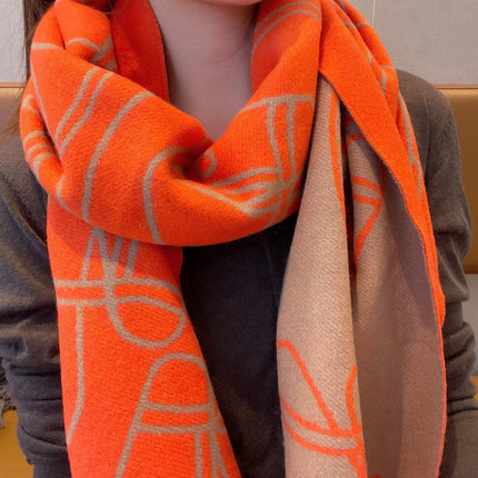 CASAQUE ENTRELACS EQUESTRES 190 CM SCARF IN ORANGE RED CASHMERE