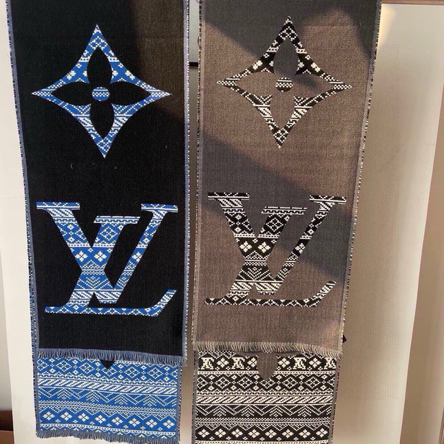 SCARF 200 CM IN BLACK MIX BLUE WOOL 390040