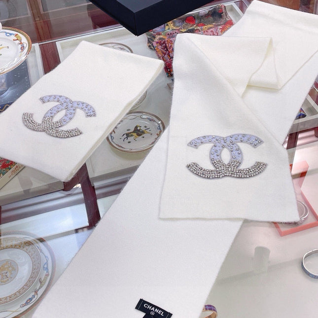 SCARF 180 CM IN WHITE CASHMERE WITH RHINSTONES 393227